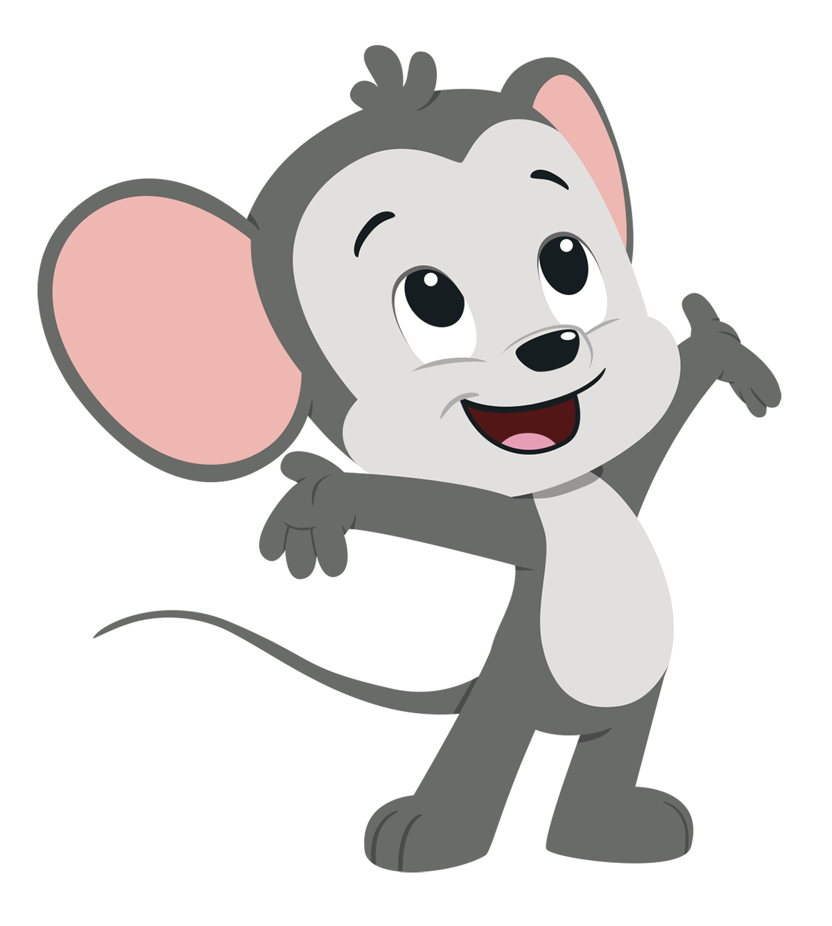 2D ABC mouse character with arms wide open. 