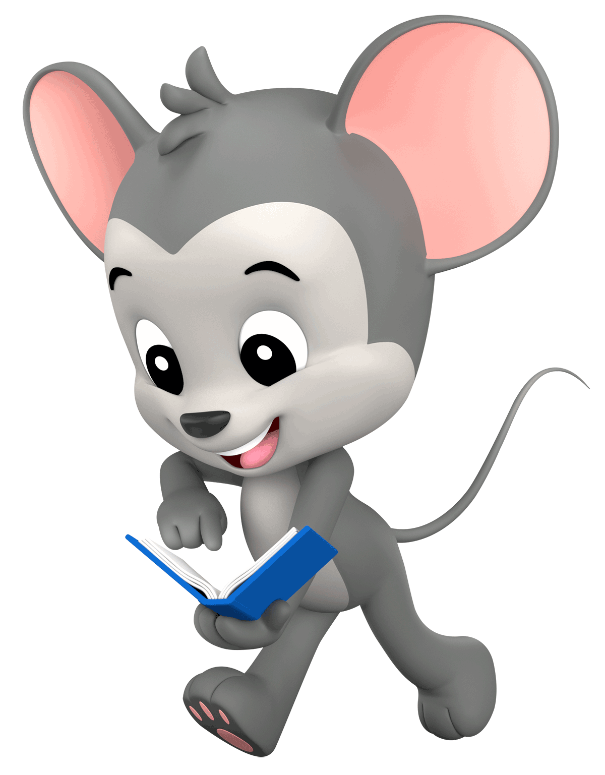 ABCmouse cartoon character walking while reading a book.