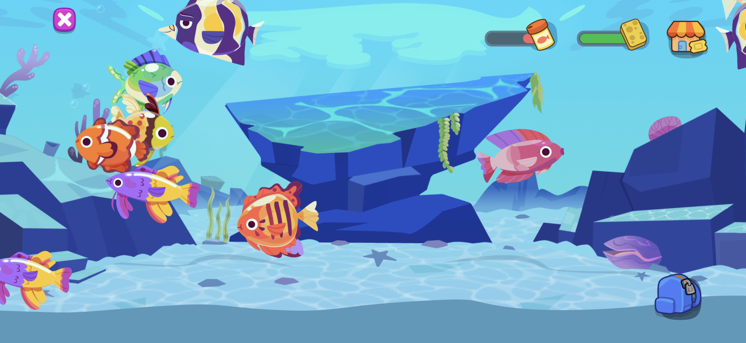 A brightly colored aquarium for kids to learn about animal habitats on the ABCmouse app. 