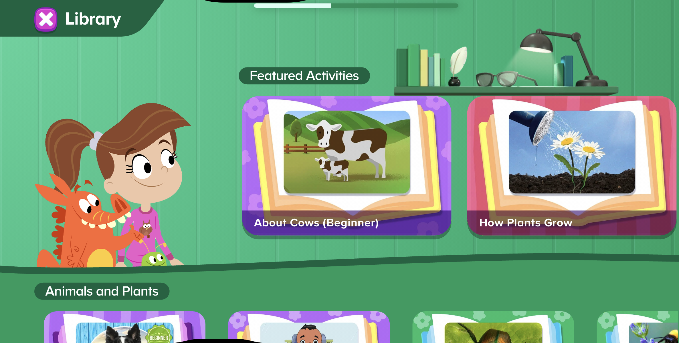 Screen from the ABCmouse digital library showing a selection of read-aloud and read-with-me books for kids.