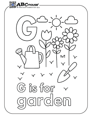 Free printable letter G is for garden coloring page for kids from ABcmouse.com. 