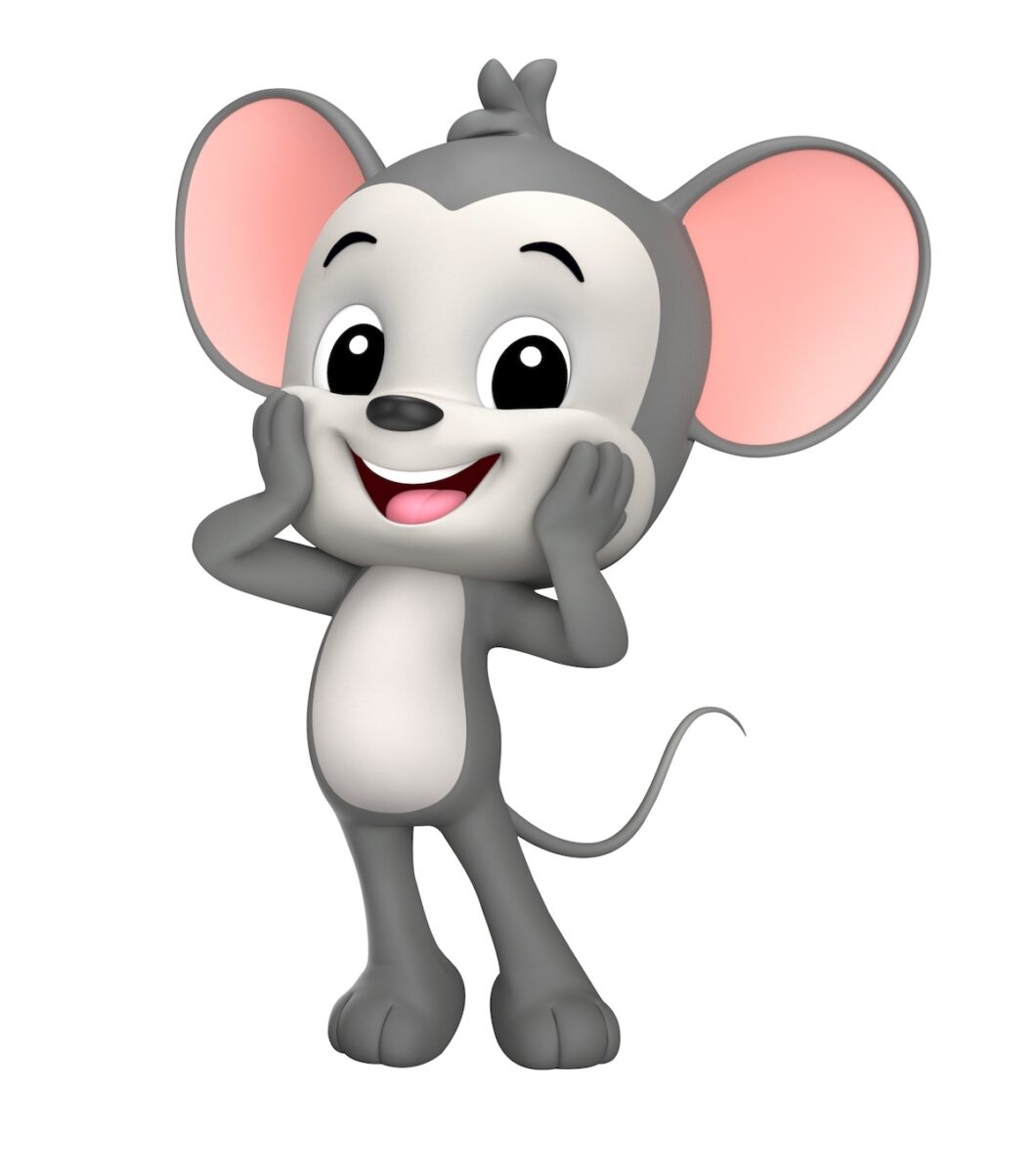 ABC mouse hands on his cheeks with a happy expression.