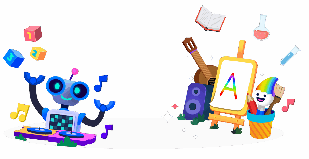 Art and music colorful characters from ABCmouse app. 