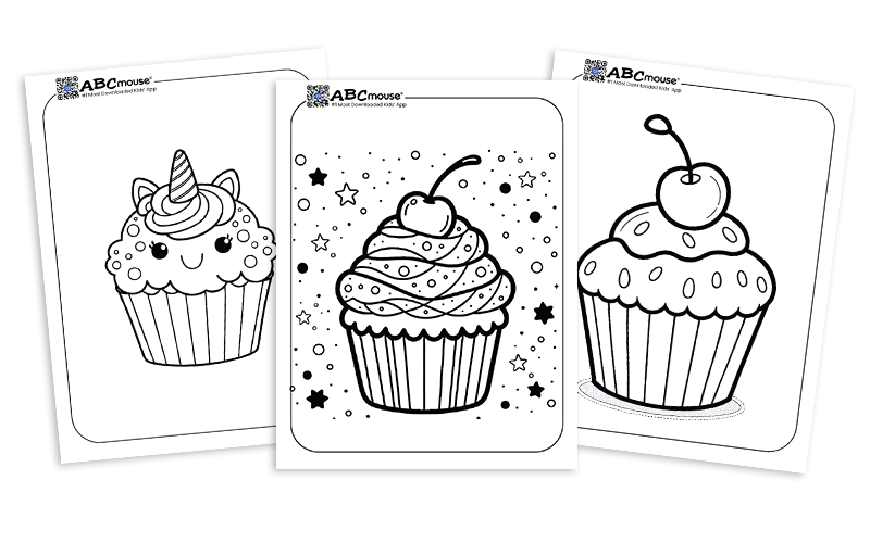 Free printable cupcake coloring pages for kids from ABCmouse.com. 
