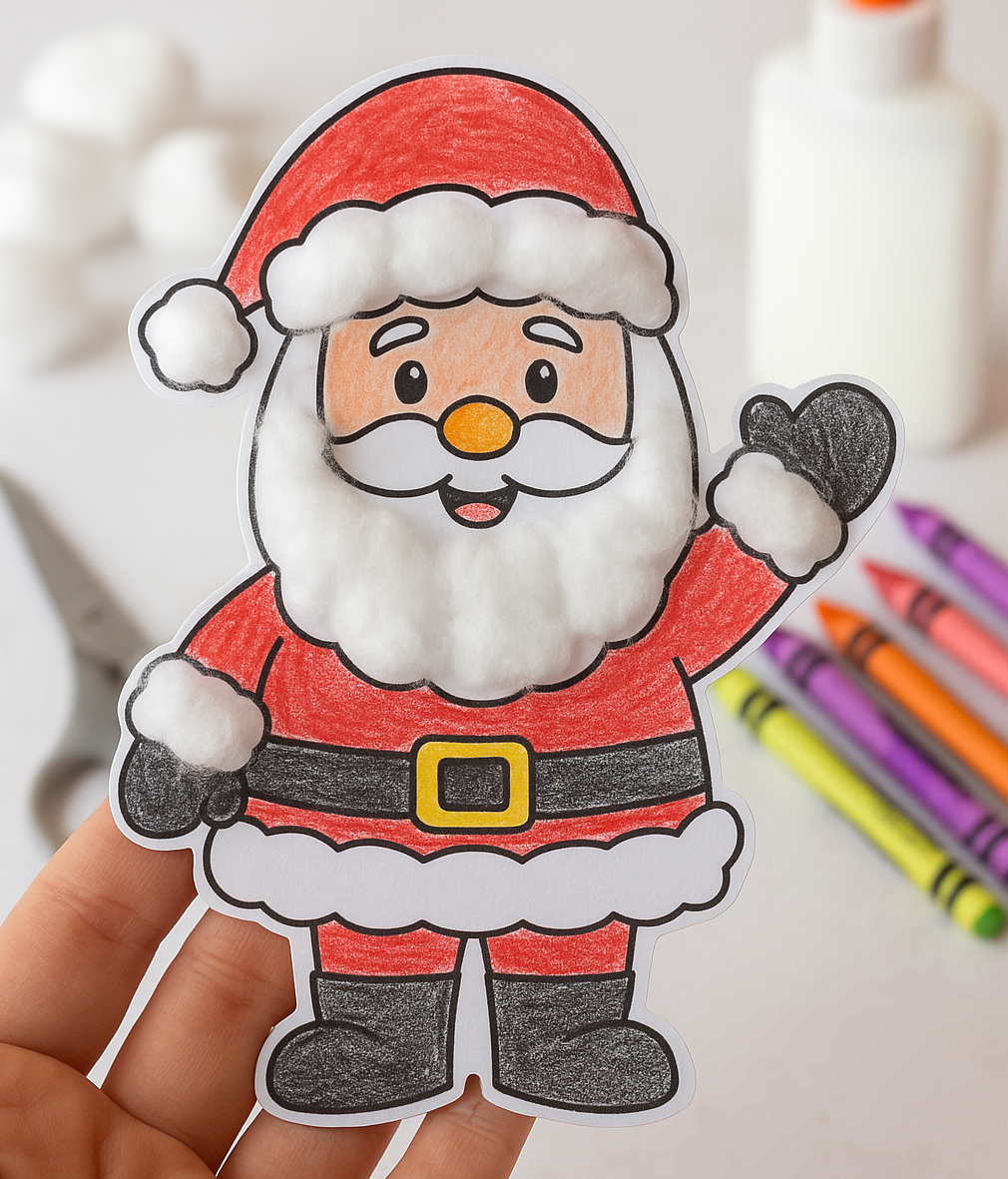 A fun Santa craft kids can make from our coloring pages. 