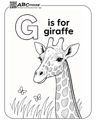 Free printable g is for giraffe coloring page for kids from ABCmouse.com.