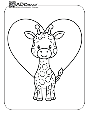 Free printable baby giraffe coloring page for kids from ABCmouse.com.