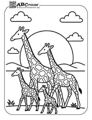 Free printable giraffe family coloring page for kids from ABCmouse.com.