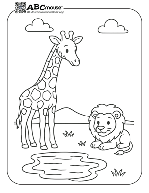 Free printable giraffe coloring page for kids from ABCmouse.com.