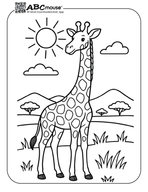 Free printable giraffe coloring page for kids from ABCmouse.com.