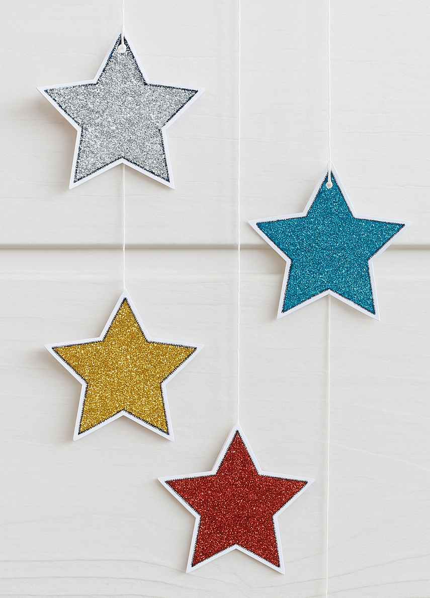 Fun paper glitter star crafts for kids to make for Christmas. 