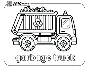 Free printable letter G is for garbage truck coloring page for kids from ABcmouse.com. 
