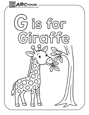 Free printable letter G is for giraffe coloring page for kids from ABcmouse.com. 