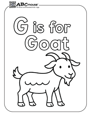Free printable letter G is for goat coloring page for kids from ABcmouse.com. 