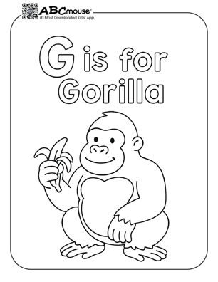 Free printable letter G is for gorilla coloring page for kids from ABcmouse.com. 