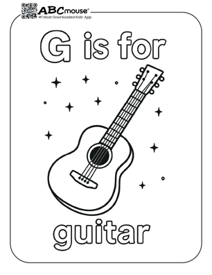 Free printable letter G is for guitar coloring page for kids from ABcmouse.com. 
