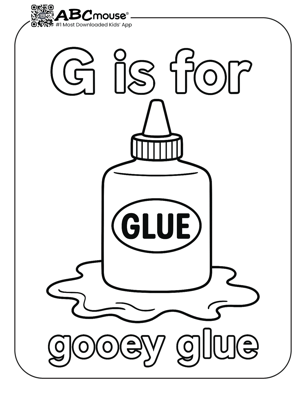 Free printable letter G is for gooey glue coloring page for kids from ABcmouse.com. 