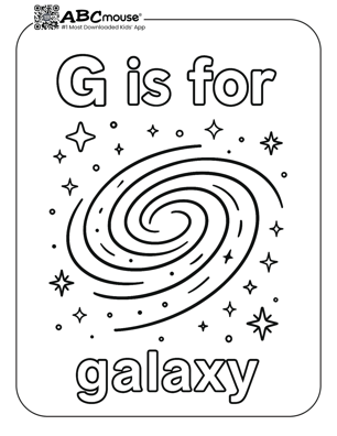 Free printable letter G is for galaxy coloring page for kids from ABcmouse.com. 