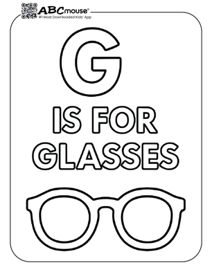 Free printable letter G is for glasses coloring page for kids from ABcmouse.com. 