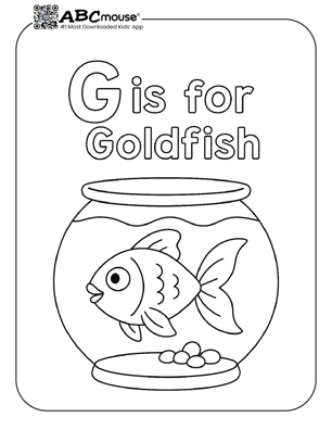 Free printable letter G is for goldfish coloring page for kids from ABcmouse.com. 