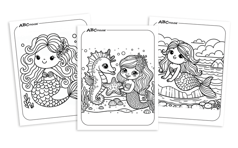 Free printable mermaid coloring pages for kids from ABCmouse.com. 