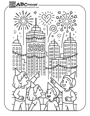 Free printable New Years Eve Coloring Page for Kids from ABCmouse.com.