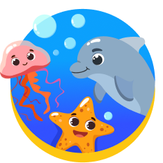 Cute ocean animals cartoon icon.