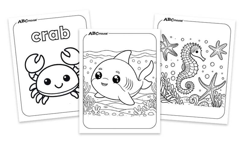 Free printable ocean animal coloring pages for kids from ABCmouse.com. 