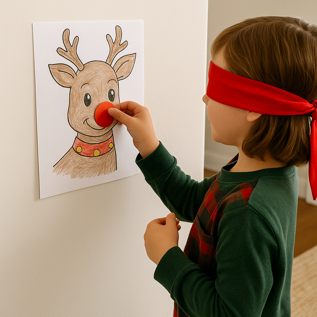 A fun Christmas activity pin the nose on Rudolph. 