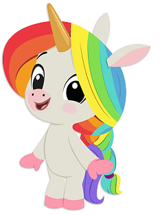 Colorful rainbow unicorn named Melody ABCmouse character. 