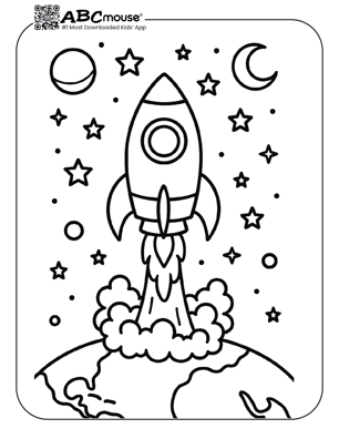 Free printable rocket coloring page for kids from ABCmouse.com. 