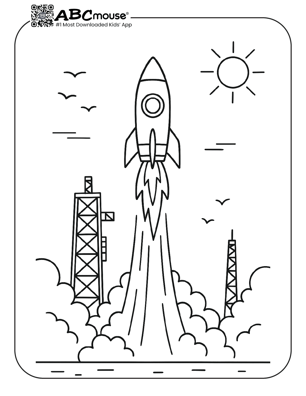 Free printable rocket coloring page for kids from ABCmouse.com. 