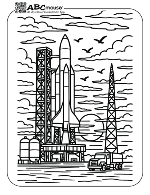 Free printable rocket coloring page for kids from ABCmouse.com. 