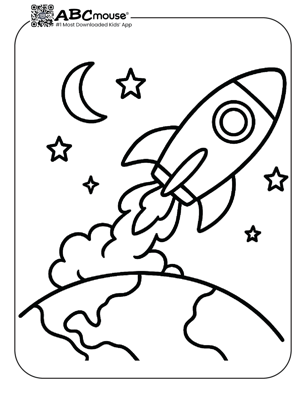 Free printable rocket coloring page for kids from ABCmouse.com. 