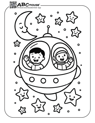 Free printable spaceship coloring page for kids from ABCmouse.com. 