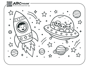 Free printable rocket coloring page for kids from ABCmouse.com. 