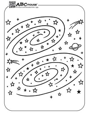 Fun space and galaxy coloring page for kids from ABCmouse.com. 