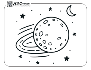 Planet orbiting in space coloring page for kids from ABCmouse.com. 