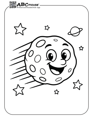 Happy meteor in space coloring page for kids from ABCmouse.com. 
