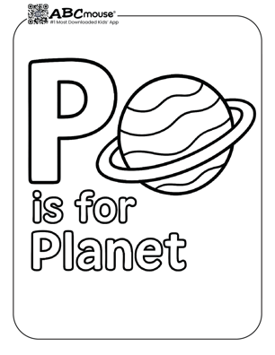 P is for planet coloring page for kids from ABCmouse.com. 