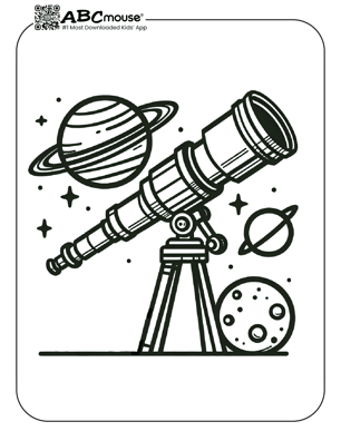 Telescope for space coloring page for kids from ABCmouse.com. 