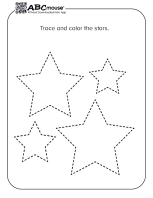 Tracing stars coloring page for kids from ABCmouse.com. 