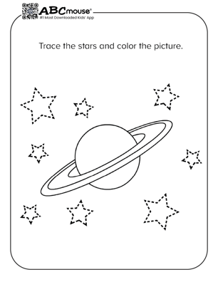Tracing stars and planet coloring page for kids from ABCmouse.com. 