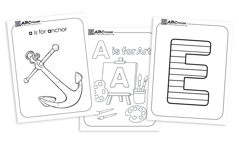 Free printable vowel coloring pages for kids from ABCmouse.com. 