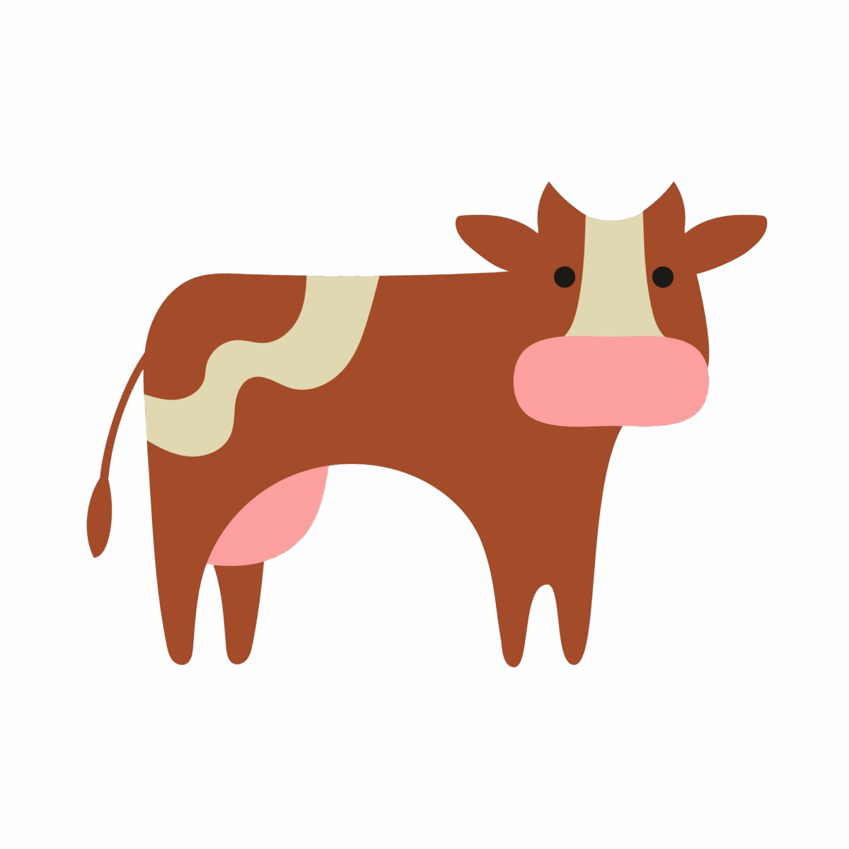 Cute illustrated brown and white cow.