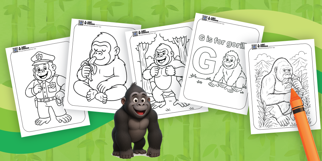Free printable gorilla themed coloring pages for kids from ABCmouse.com.