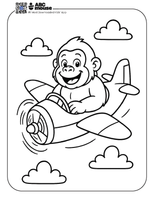 Free printable gorilla in an airplane coloring page for kids from ABCmouse.com. 