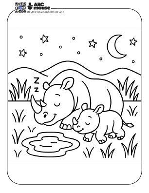 Free printable rhinoceros sleeping coloring page for kids from ABCmouse.com. 