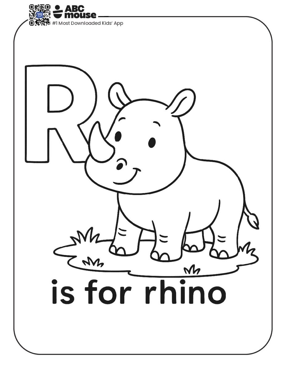 Rhino Coloring Page with Letter R and Phonics Focus | ABCmouse