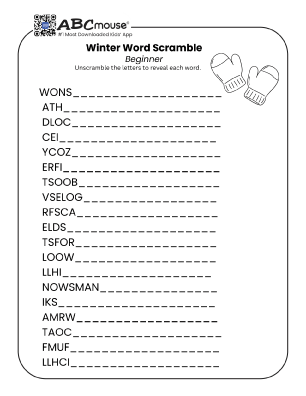 Free printable beginner winter word scramble puzzle for kids from ABCmouse.com.